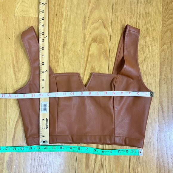 Anthropologie Maeve Top Crop Faux Leather Square Neck Tan Brown (6) - Picture 7 of 7